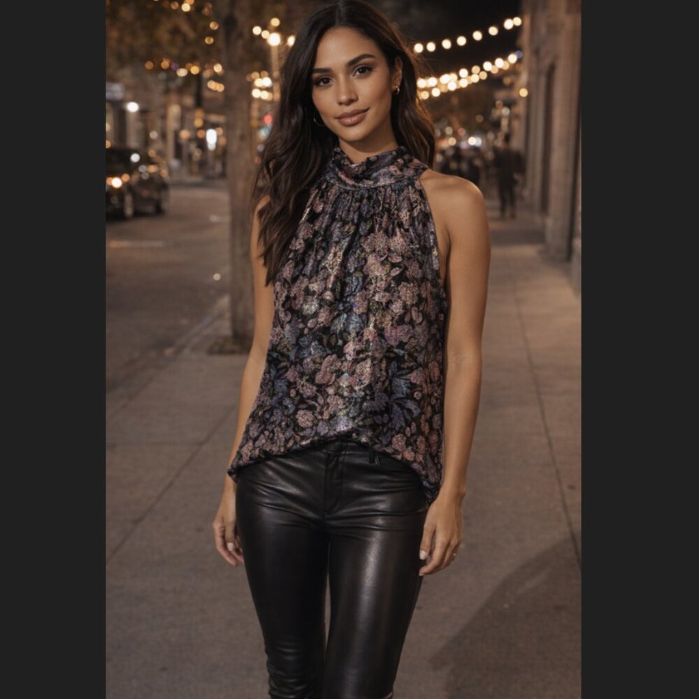 J. Crew Collection Sleeveless Floral Mock Neck Top in Multi-Color